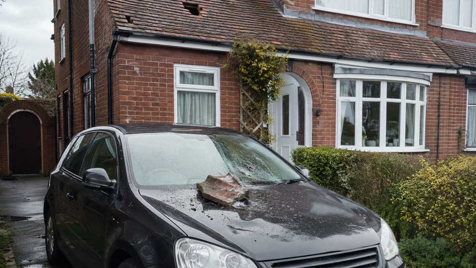 Illustration for: A roof tile fell onto my parked car — do I claim from my insurer or the property owner?
