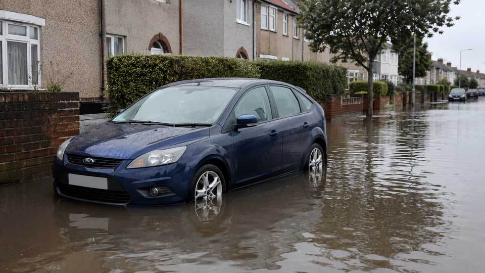 Illustration for: My car was damaged by flood water while parked — am I covered?
